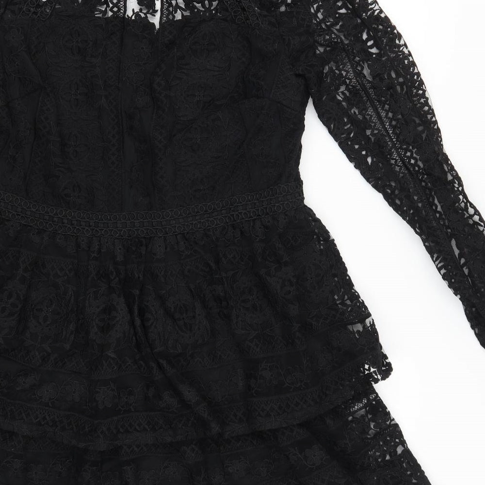Lipsy Womens Black  Lace Skater Dress  Size 16