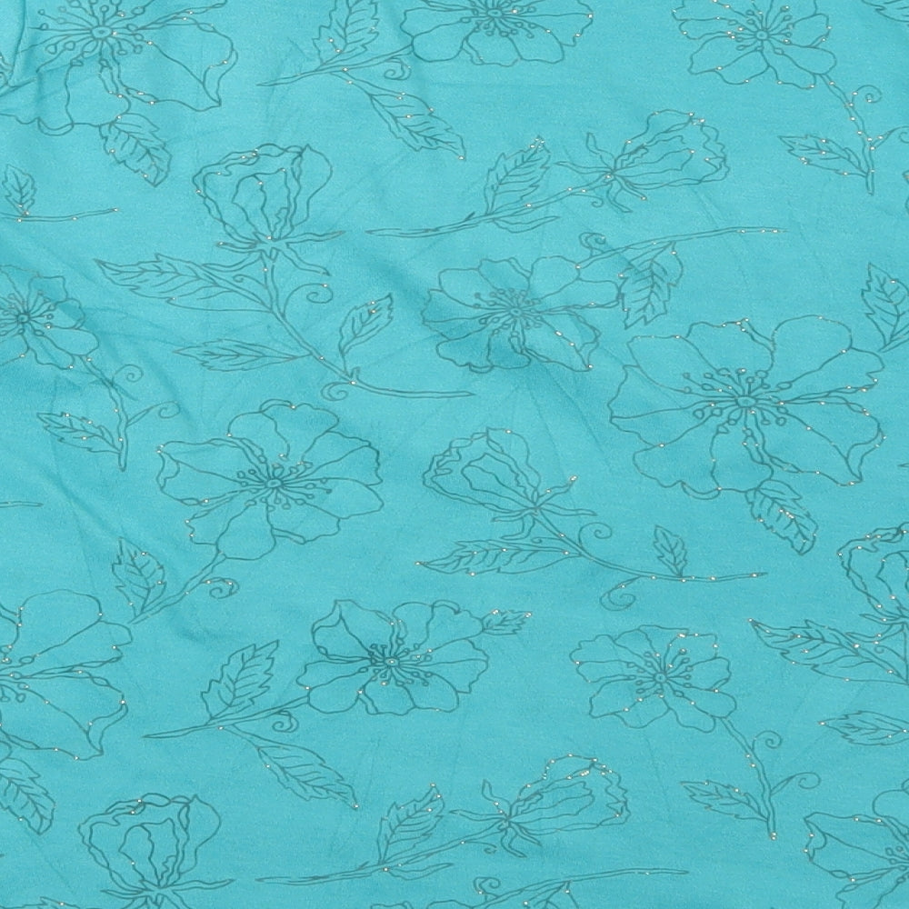 DASH Womens Blue Floral  Basic T-Shirt Size 14