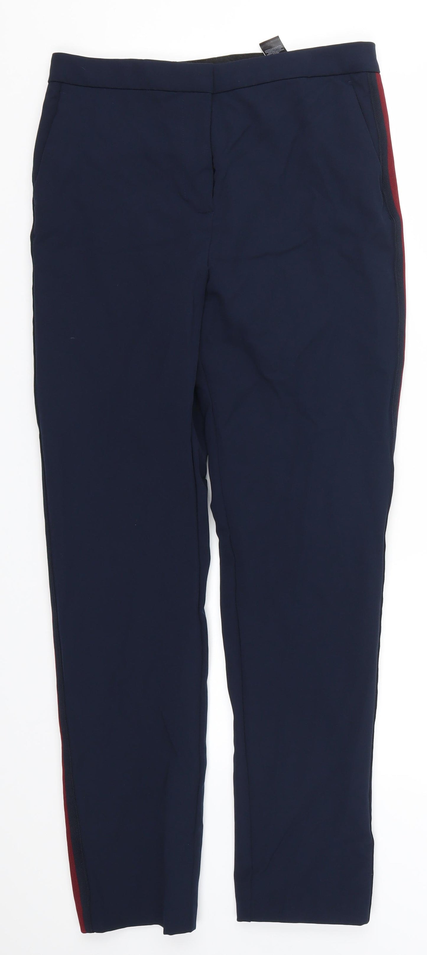 Marks and Spencer Womens Blue Striped  Trousers  Size 10 L28 in - Red Side Stripe