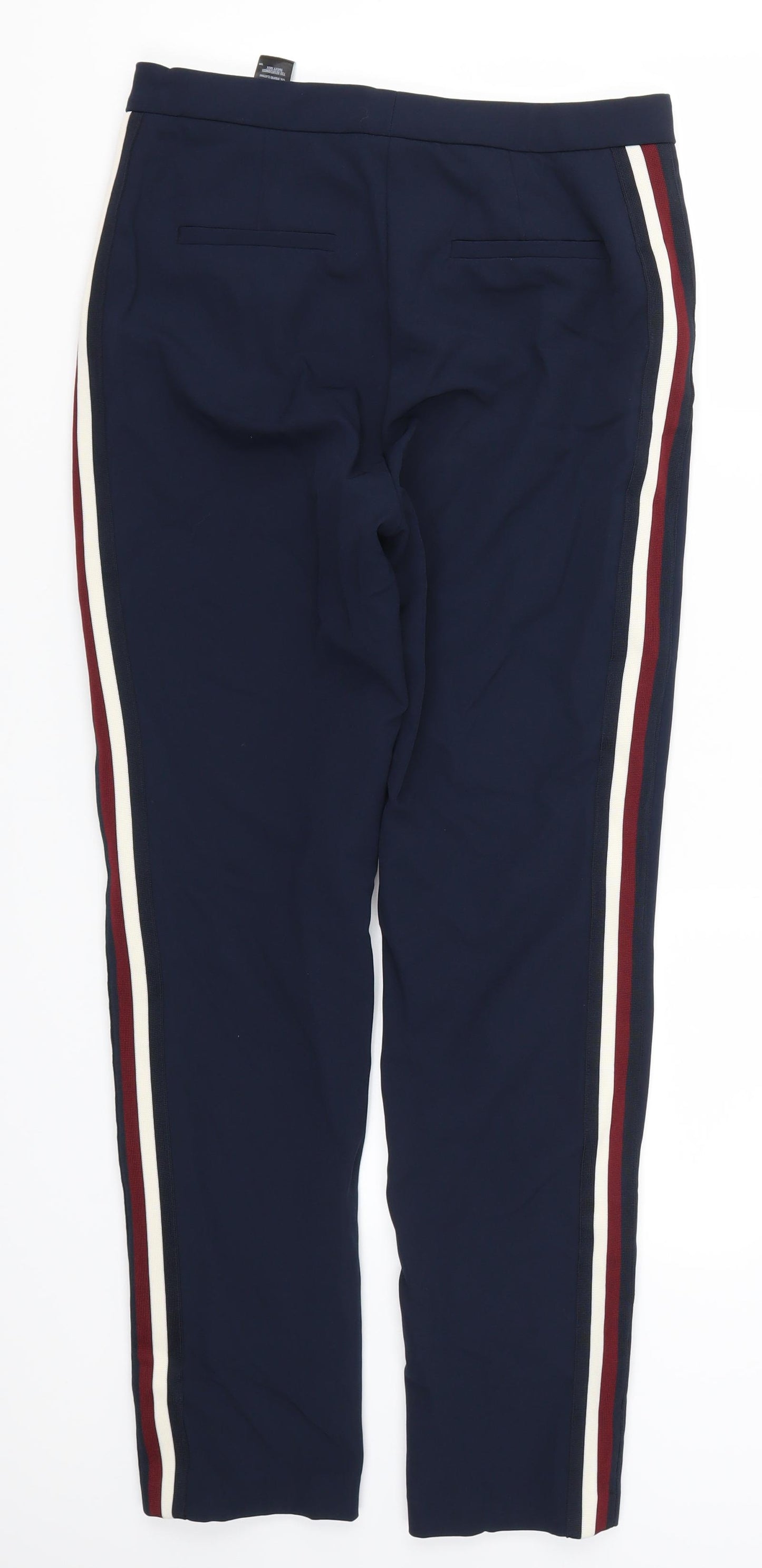 Marks and Spencer Womens Blue Striped  Trousers  Size 10 L28 in - Red Side Stripe