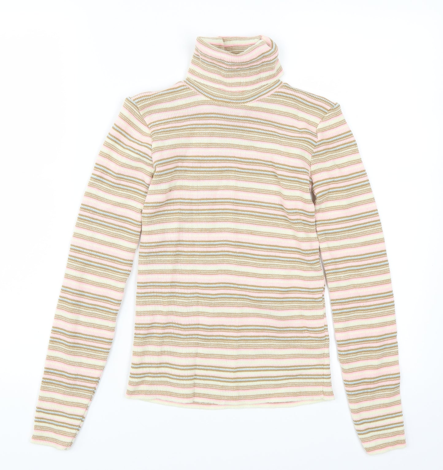 Preworn Girls Beige Striped  Pullover Jumper Size 10-11 Years  - Pink