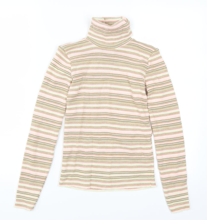 Preworn Girls Beige Striped  Pullover Jumper Size 10-11 Years  - Pink
