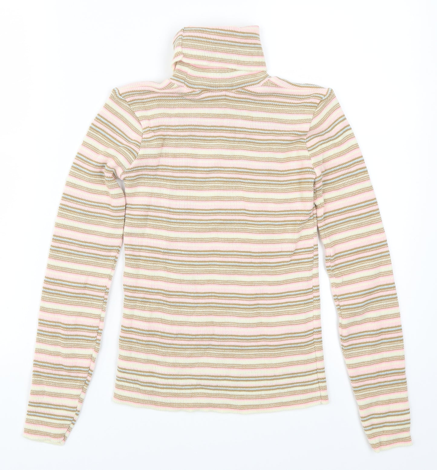 Preworn Girls Beige Striped  Pullover Jumper Size 10-11 Years  - Pink