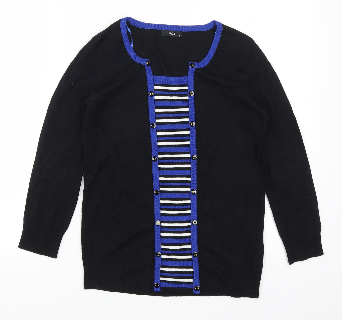 Marks and Spencer Womens Black Striped  Pullover Jumper Size 8  - Blue Stripes