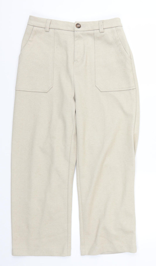 Front view of Preworn men’s beige cropped trousers, size 29, in, 22-inch leg