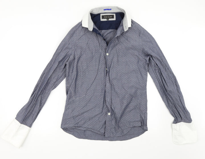 River Island Mens Blue Button-Up Size 16.5