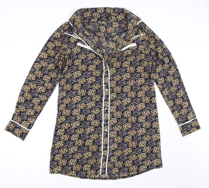 Boohoo Womens Blue Floral Shirt Dress Size 10
