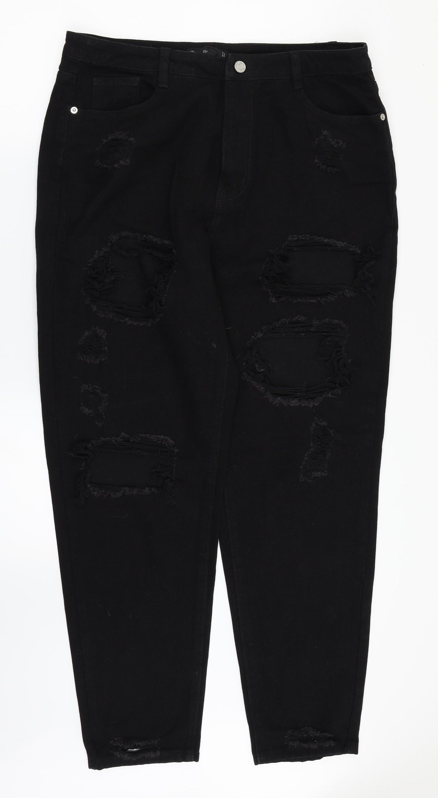 Misguided Womens Black  Denim Straight Jeans Size 16 L30 in