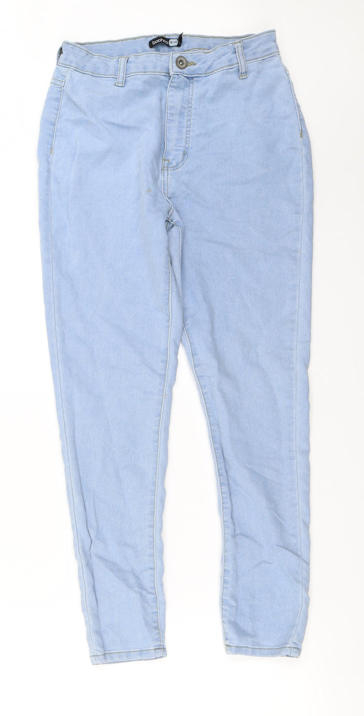 Boohoo Womens Blue Houndstooth Skinny Jeans Size 10 L25 in