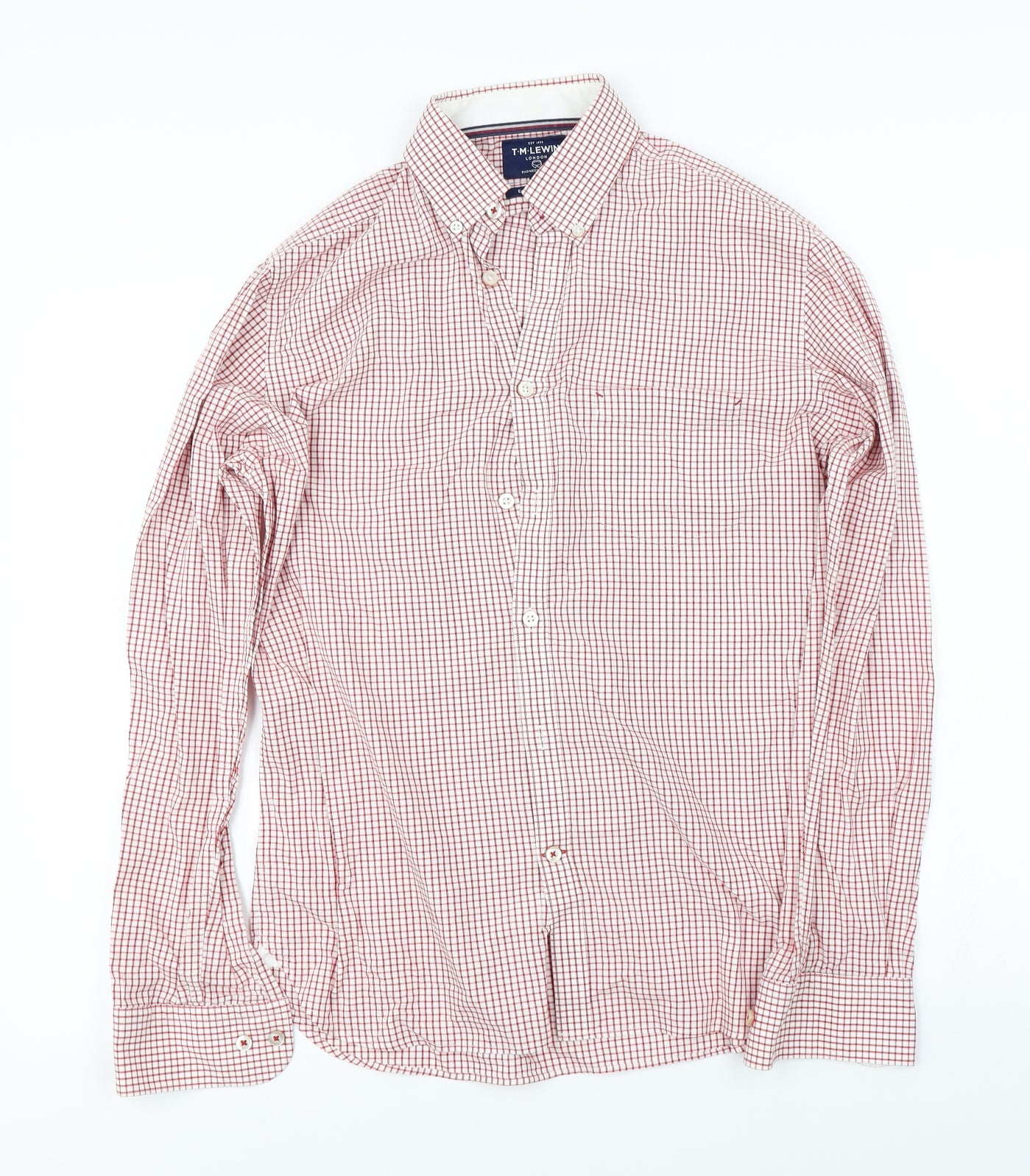 T.M.Lewin  Mens Red Check   Dress Shirt Size S