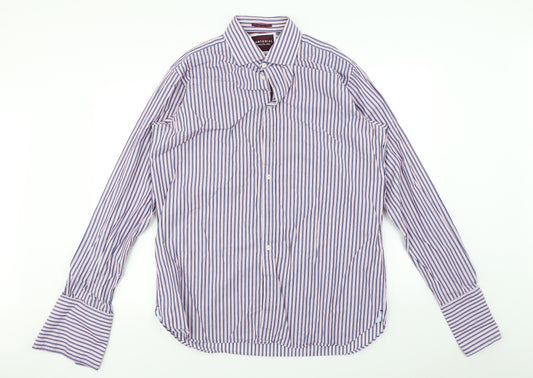 Front view of Sartorial men’s red striped button-up, size 42