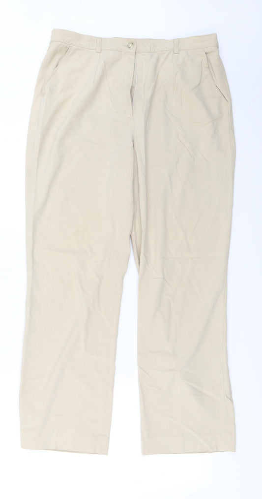 Front view of Rowland's men’s beige trousers, size 30, in, 25-inch leg
