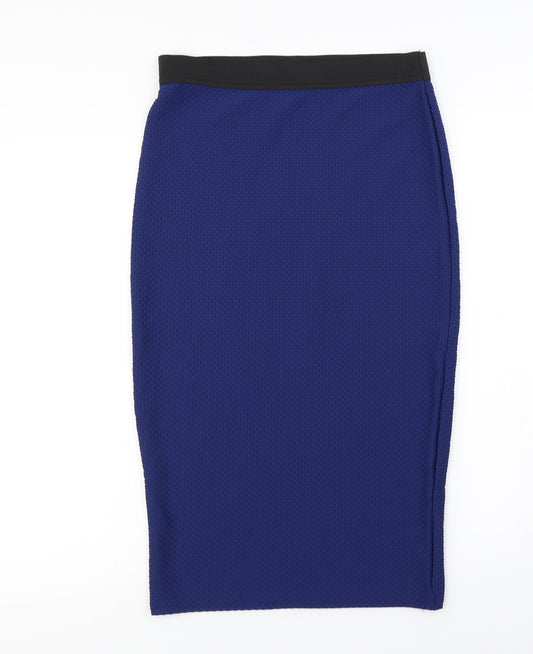 Front view of Select women’s blue bandage skirt, size UK 12