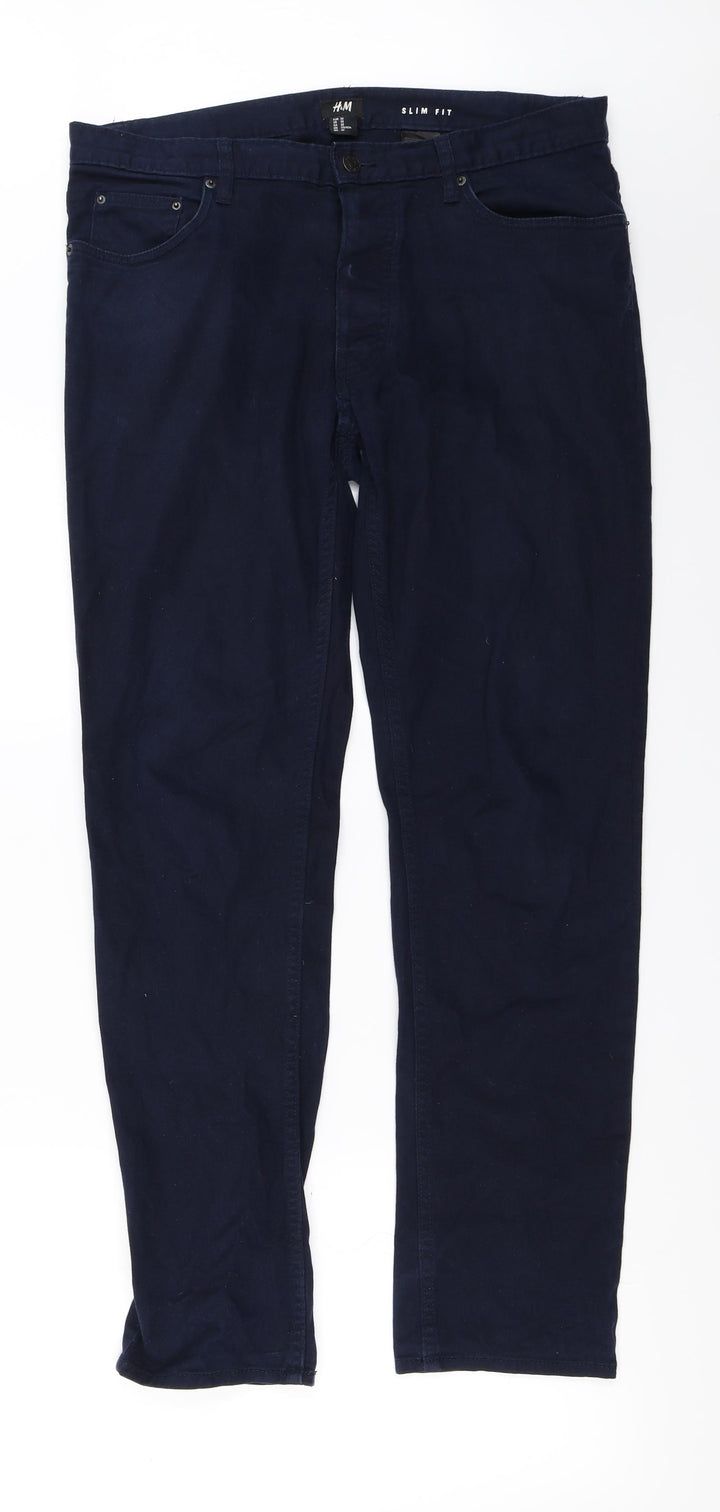 H&M Womens Blue Trousers Size 34 in L28 in