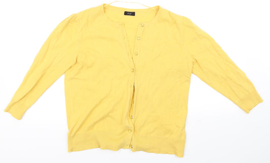 Front view of F&F women’s yellow basic button-up, size UK 14
