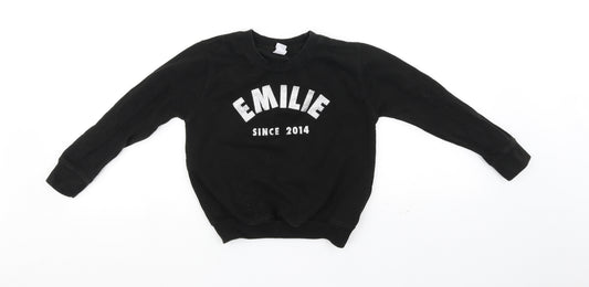 Front view of emilie girls’ black jumper, size 5-6, years