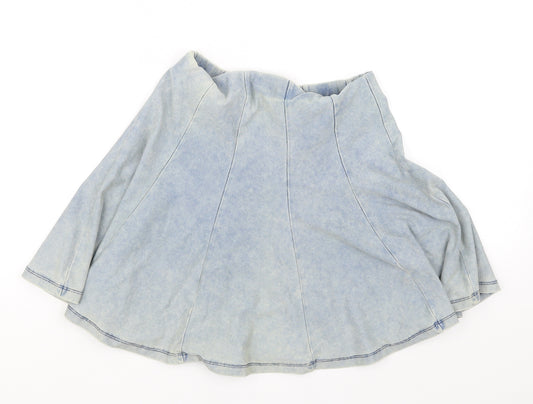 Front view of Topshop women’s blue flare skirt, size UK 8