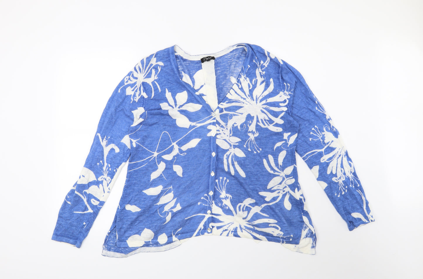 Emreco Womens Blue Floral  Cardigan Jumper Size 16