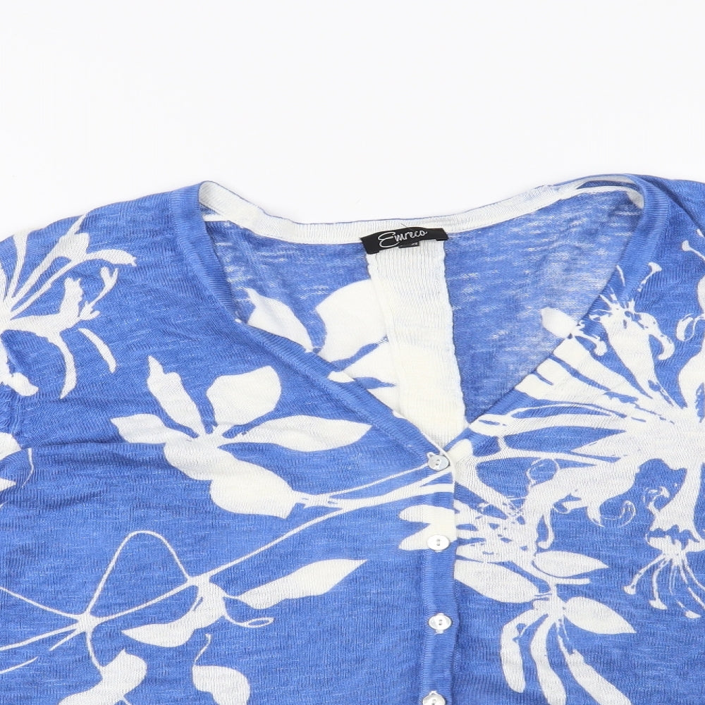 Emreco Womens Blue Floral  Cardigan Jumper Size 16