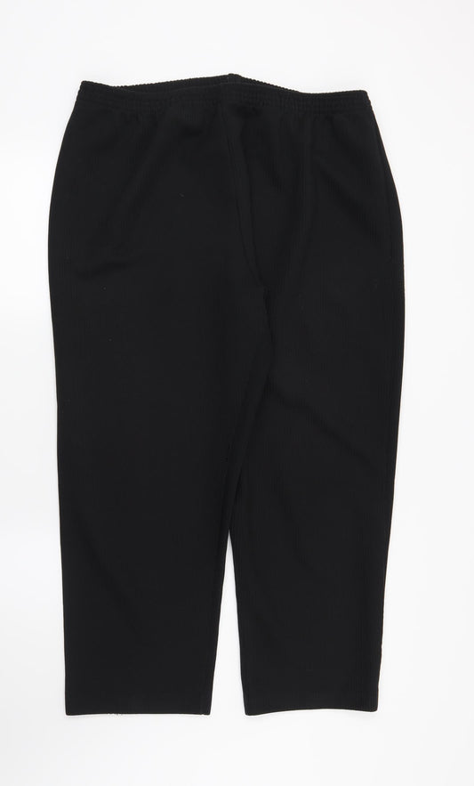 Front view of Preworn women’s black striped trousers, size UK 24, 26-inch leg
