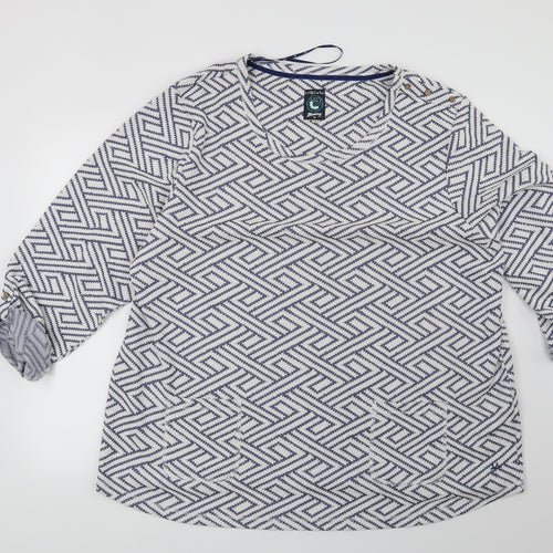 Mantaray Womens White Geometric  Pullover Sweatshirt Size 26