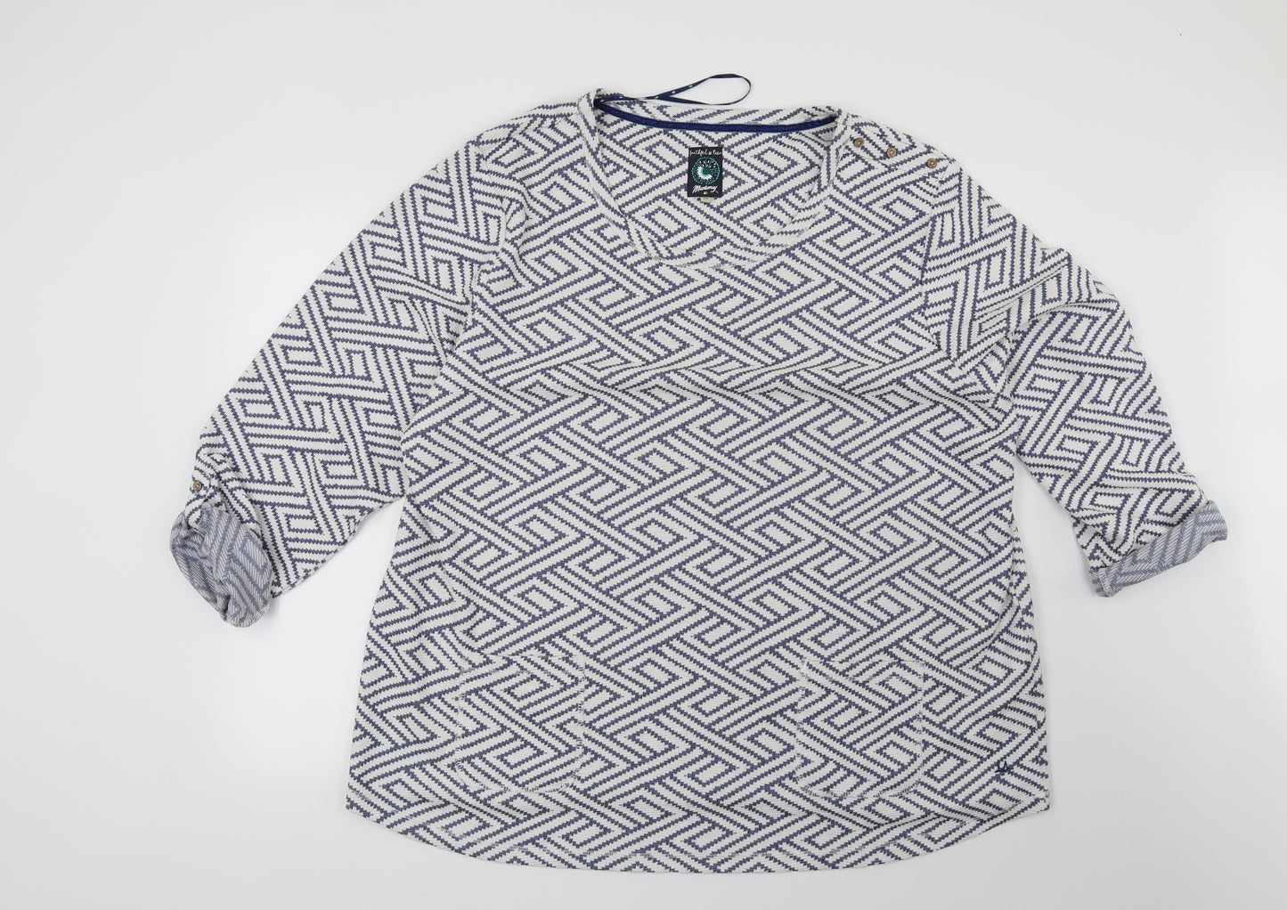 Mantaray Womens White Geometric  Pullover Sweatshirt Size 26