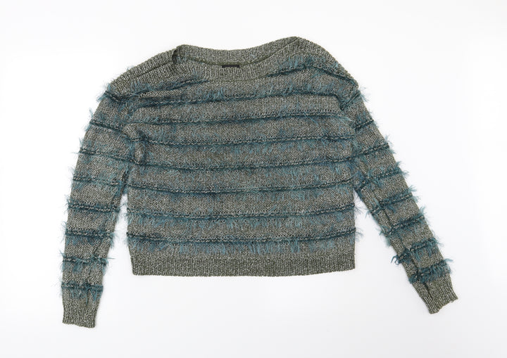 River Island Womens Green Striped  Pullover Jumper Size 8