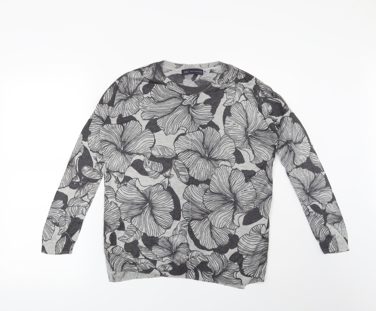Marks and Spencer Womens Grey Floral  Pullover Jumper Size S