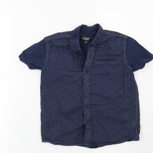 Preworn Boys Blue Geometric  Basic Button-Up Size 7-8 Years