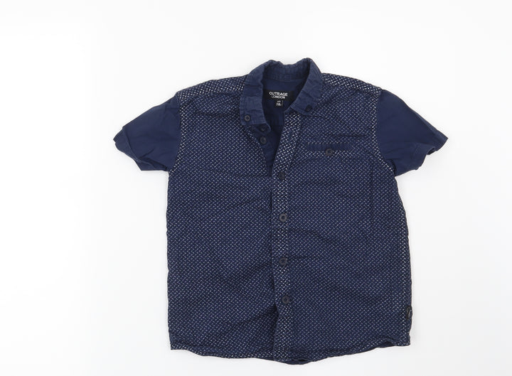 Preworn Boys Blue Geometric Basic Button-Up Size 7-8 Years