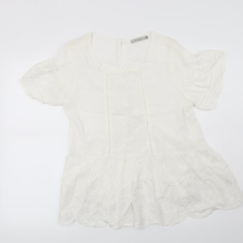 Anany Womens White Floral  Basic Blouse Size 12