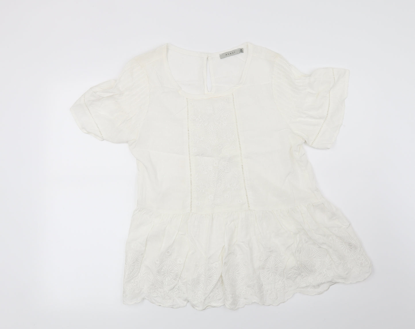 Anany Womens White Floral  Basic Blouse Size 12