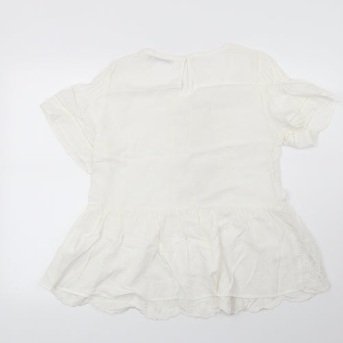 Anany Womens White Floral  Basic Blouse Size 12