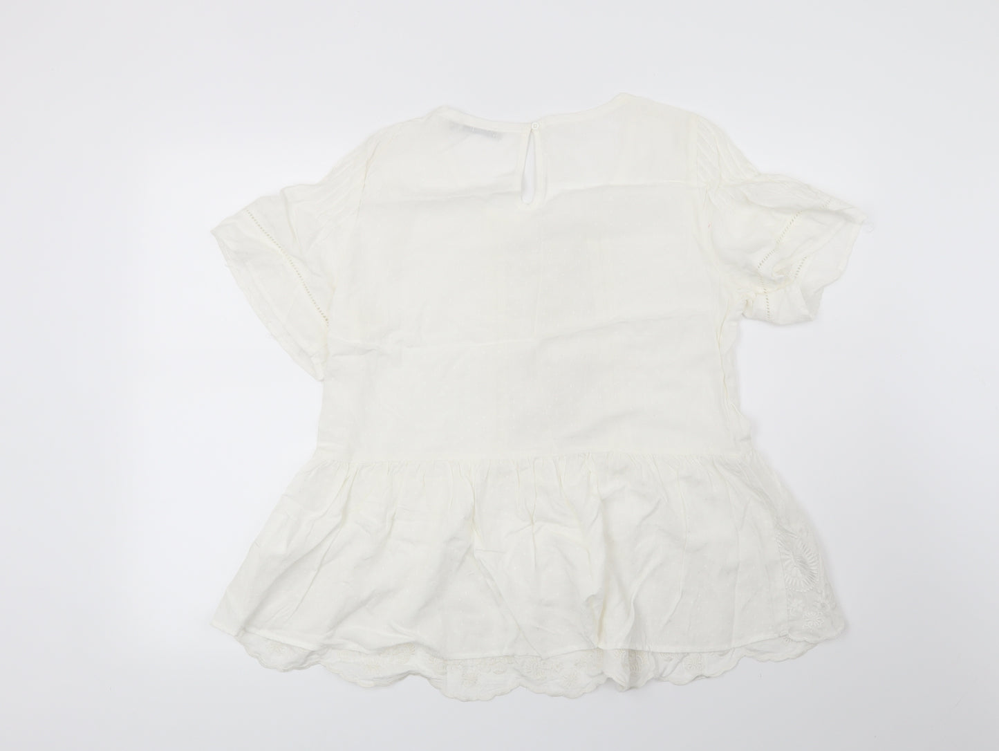 Anany Womens White Floral  Basic Blouse Size 12