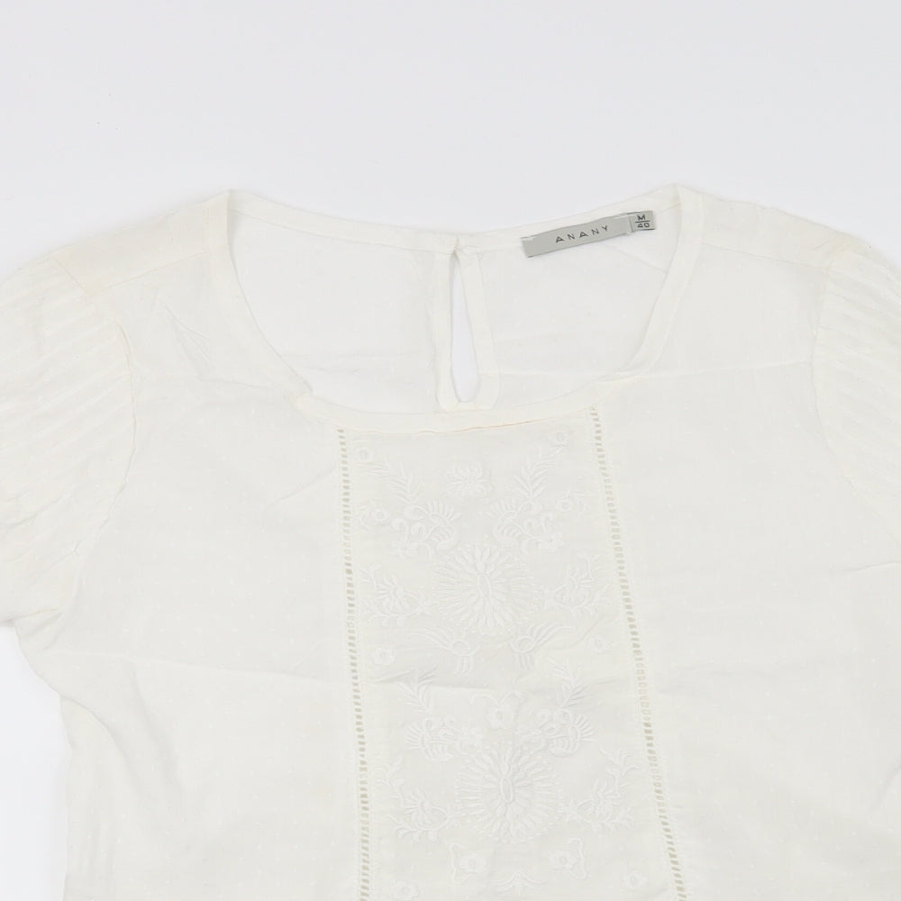 Anany Womens White Floral  Basic Blouse Size 12