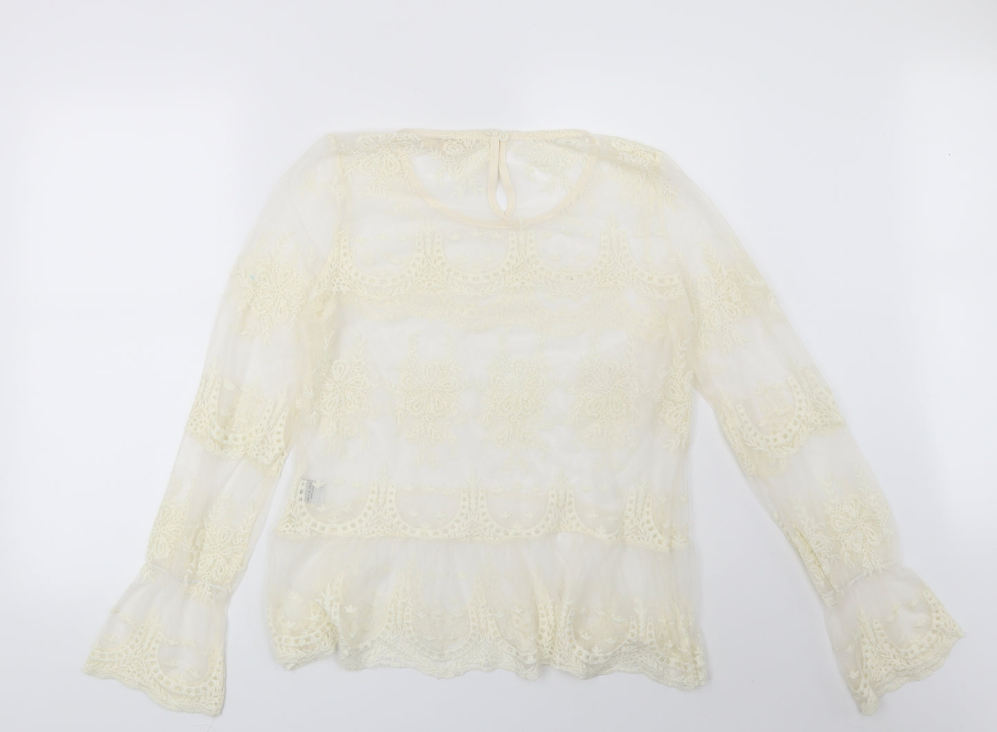 Rebellion Womens Beige Floral  Basic Blouse Size L