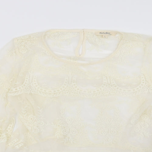 Rebellion Womens Beige Floral  Basic Blouse Size L