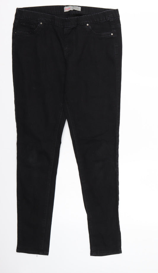 Front view of Denim & Co. women’s black skinny jeans, size UK 10, 29-inch leg