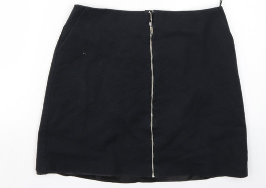 Front view of Oasis women’s blue a-line skirt, size UK 12