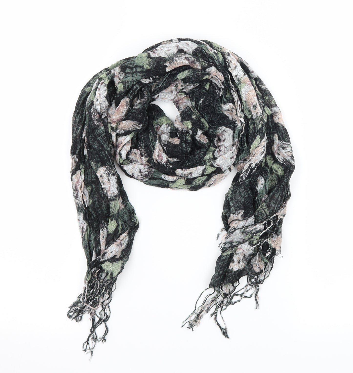 Preworn Womens Black Floral Knit  Scarf