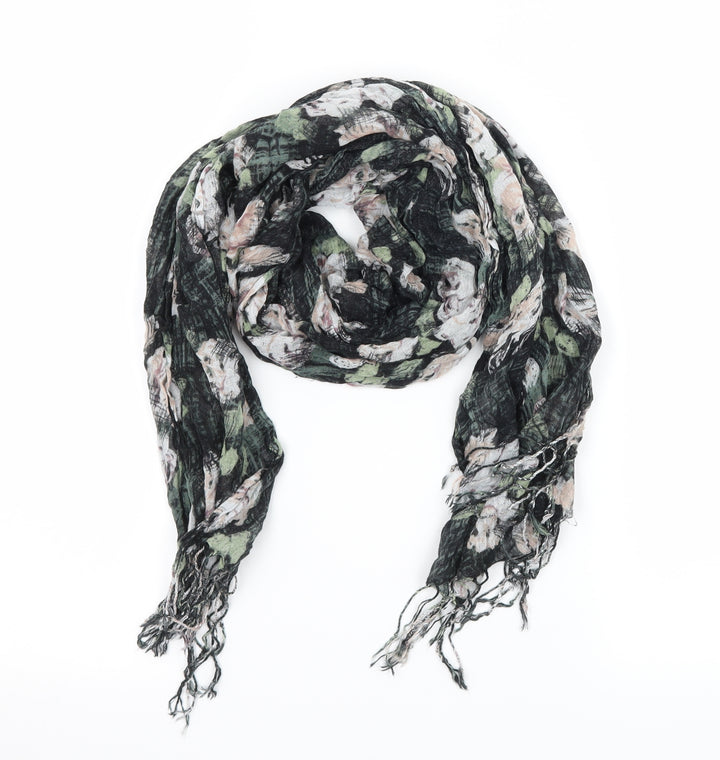 Preworn Womens Black Floral Knit  Scarf