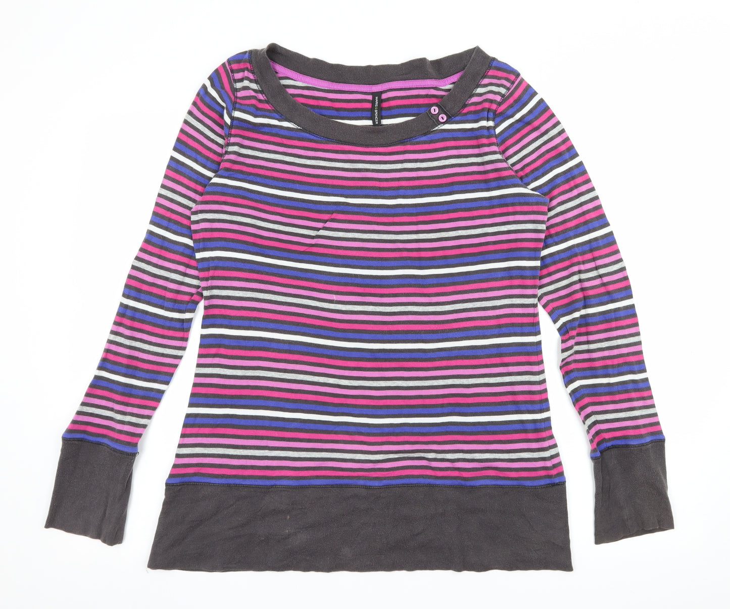 Marks and Spencer Womens Multicoloured Striped Jersey Basic T-Shirt Size 14