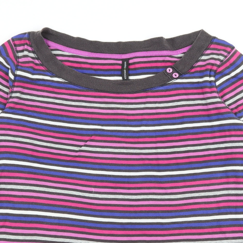 Marks and Spencer Womens Multicoloured Striped Jersey Basic T-Shirt Size 14
