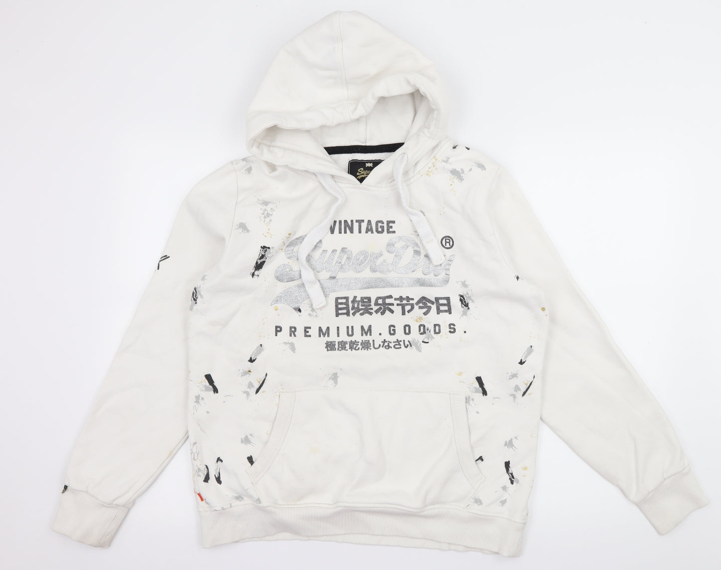 Superdry Womens White  Jersey Pullover Hoodie Size 16