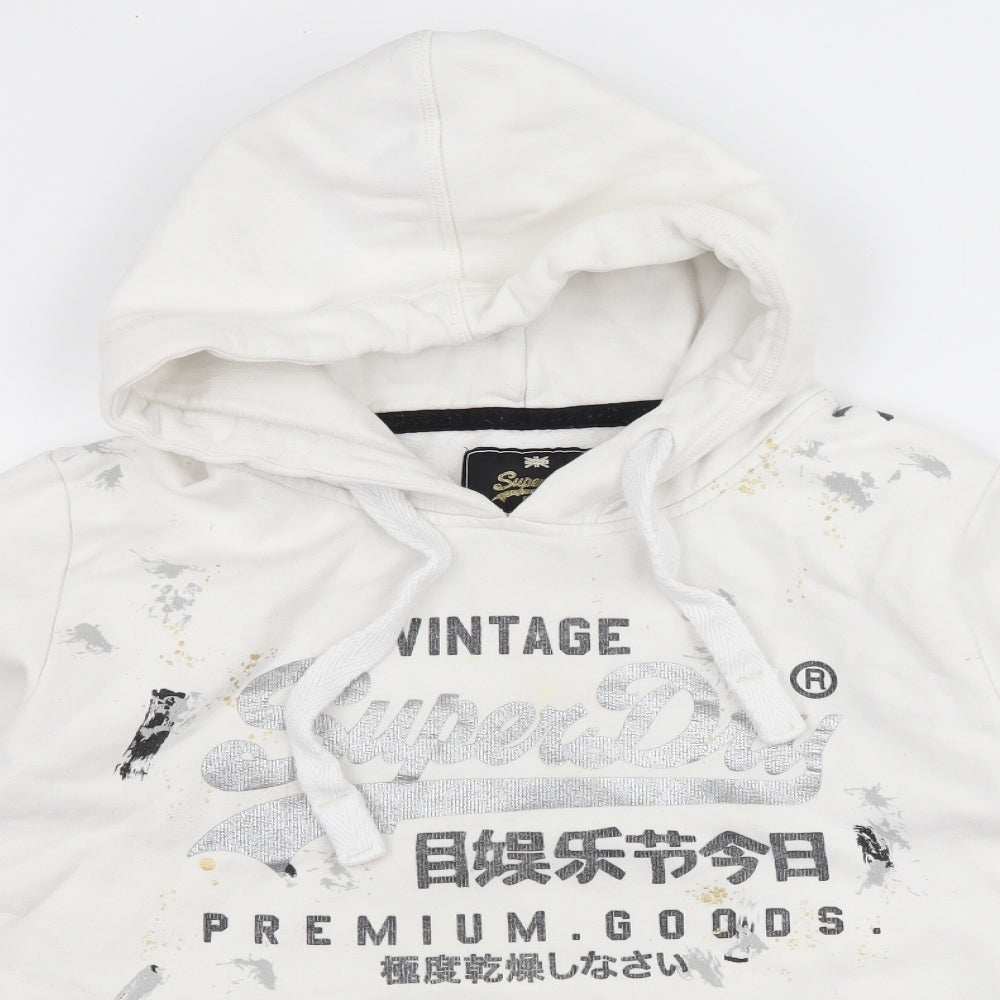Superdry Womens White  Jersey Pullover Hoodie Size 16