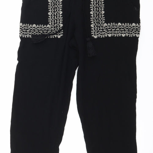 Marks and Spencer Womens Black Geometric Jersey Trousers  Size 10 L24 in