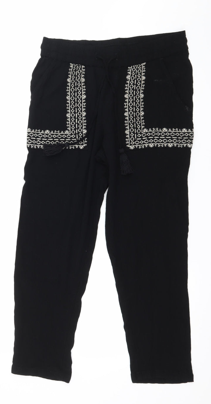 Marks and Spencer Womens Black Geometric Jersey Trousers Size 10 L24 in