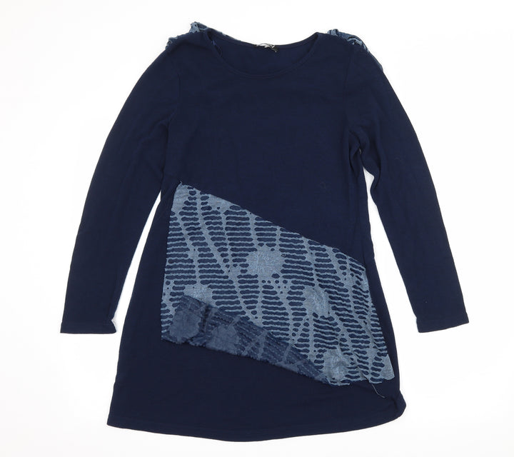 Klass Womens Blue Geometric Knit Pullover Jumper Size S