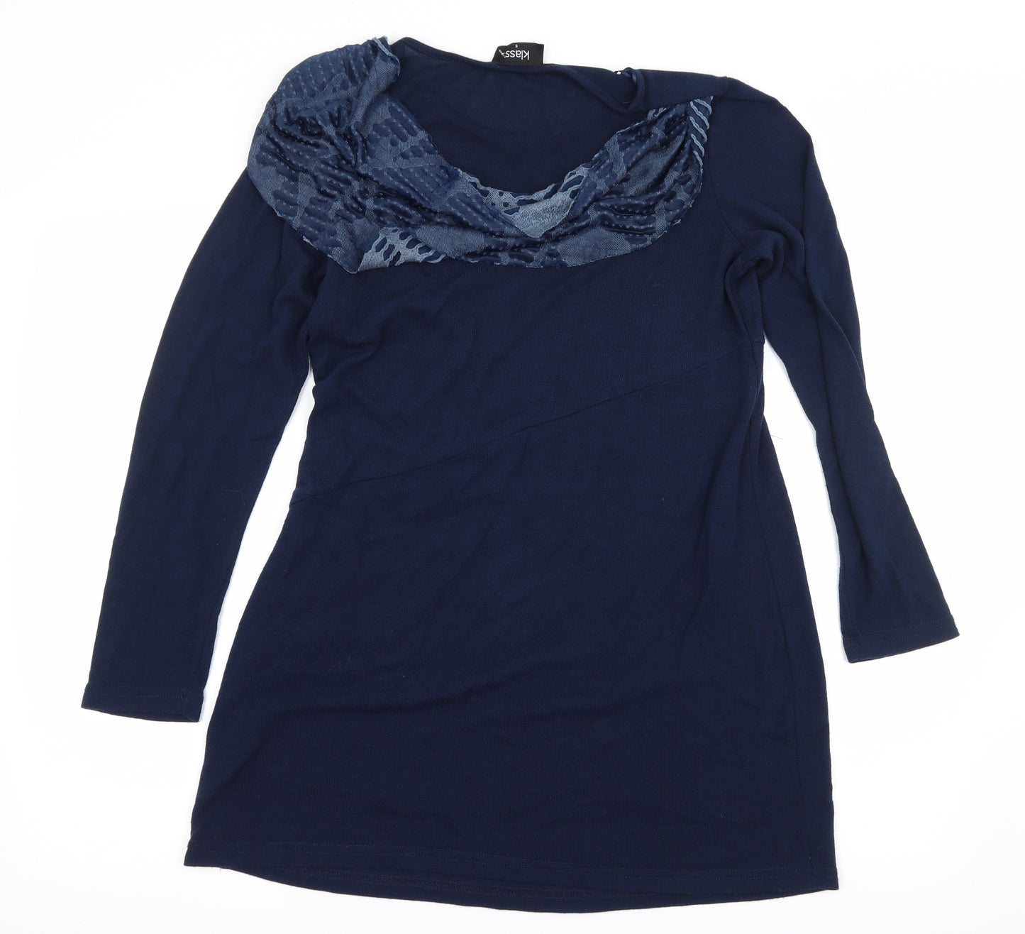 Klass Womens Blue Geometric Knit Pullover Jumper Size S