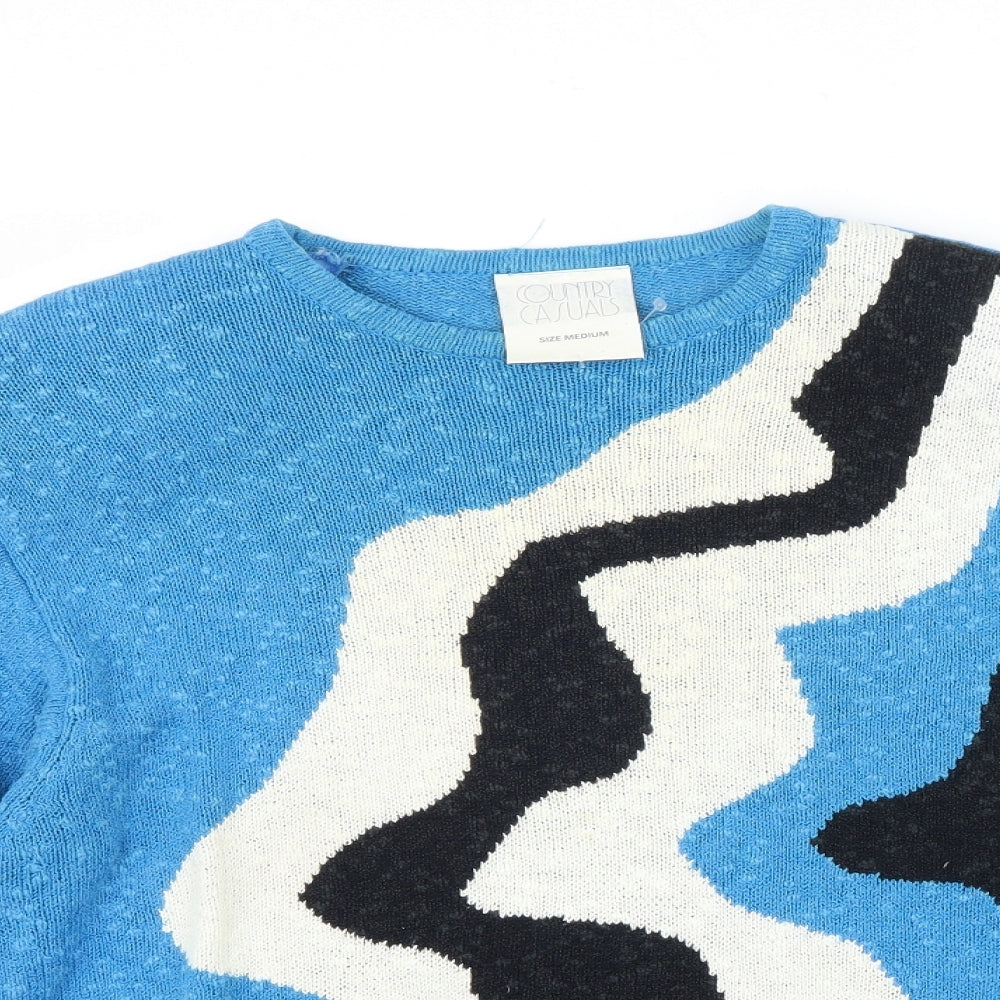 Country Casuals Womens Blue Geometric  Pullover Jumper Size M